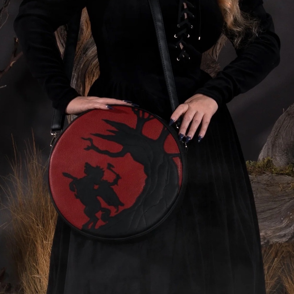 La Femme en Noir Sleepy Hollow Headless Horseman Crossbody Bag in Black and Red